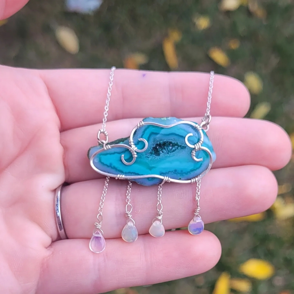 Druzy Cloud Necklace With Opal Teardrops